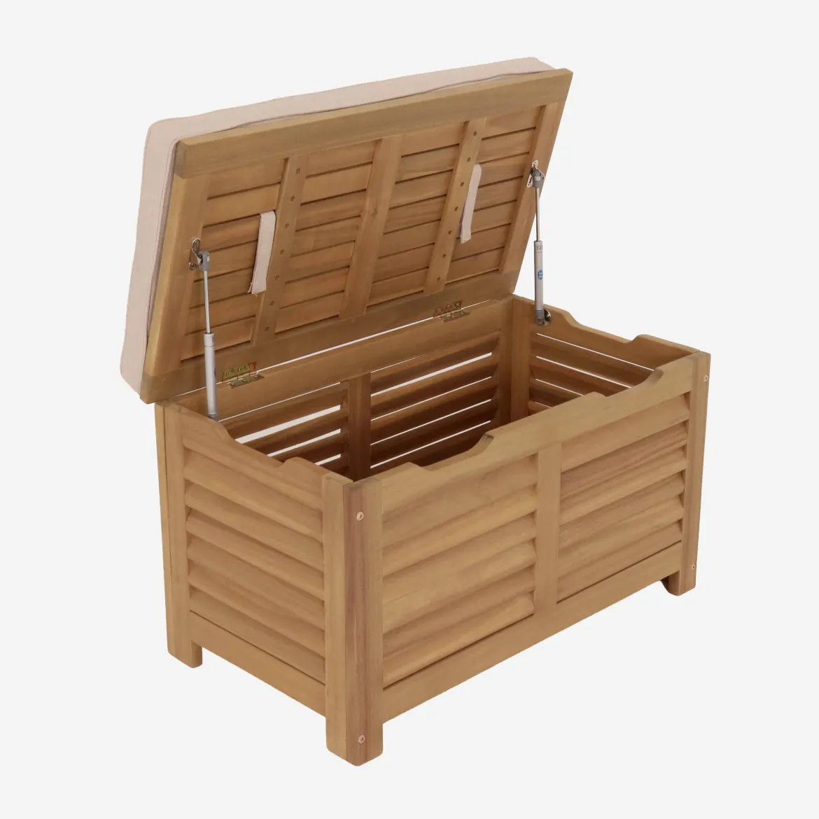 Cassapanca da giardino in legno di acacia con pistoni, 63L