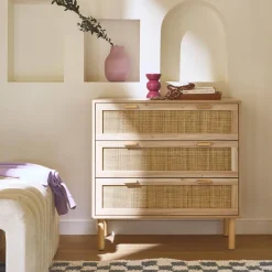 Cassettiera con effetto canna e legno a 3 cassetti