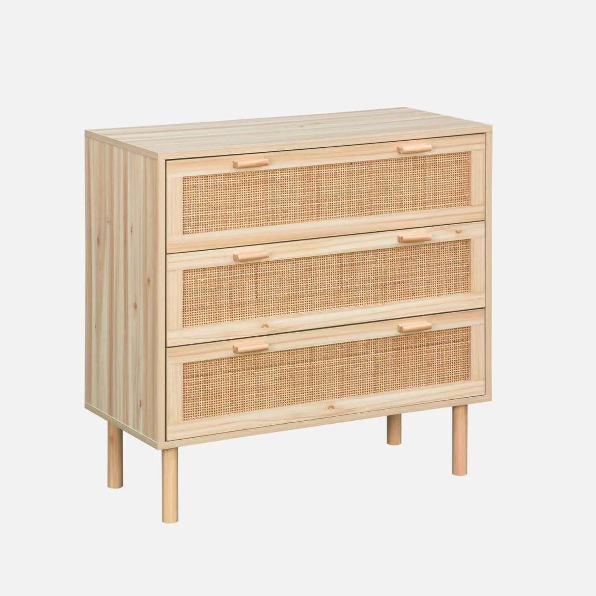 Cassettiera con effetto canna e legno a 3 cassetti