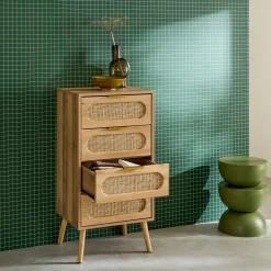 Cassettiera decorata legno con 4 cassetti