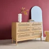Cassettiera decorativa legno e rattan 6 cassetti