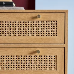 Cassettiera decorativa legno e rattan 6 cassetti