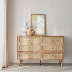 Cassettiera effetto legno e canna a 6 cassetti