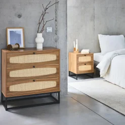 Cassettiera effetto legno e canna, 3 cassetti