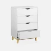 Cassettiera effetto legno con gambe in legno 4 cassetti