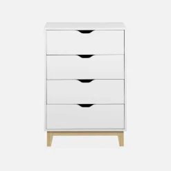 Cassettiera effetto legno con gambe in legno 4 cassetti