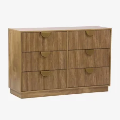 Cassettiera effetto legno di mango scanalata 6 cassetti