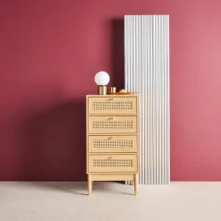 Cassettiera in legno e canna con 4 cassetti