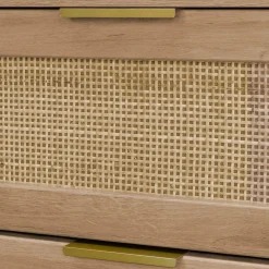 Cassettiera in legno e canna intrecciata, 3 cassetti