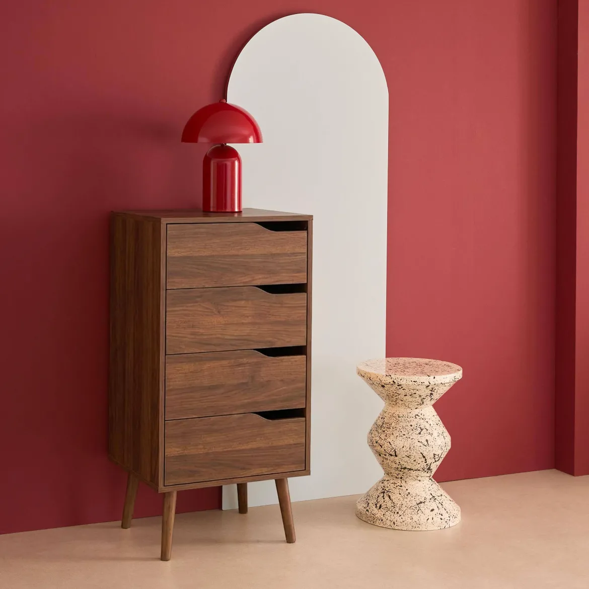 Cassettiera decorata in legno con 4 cassetti