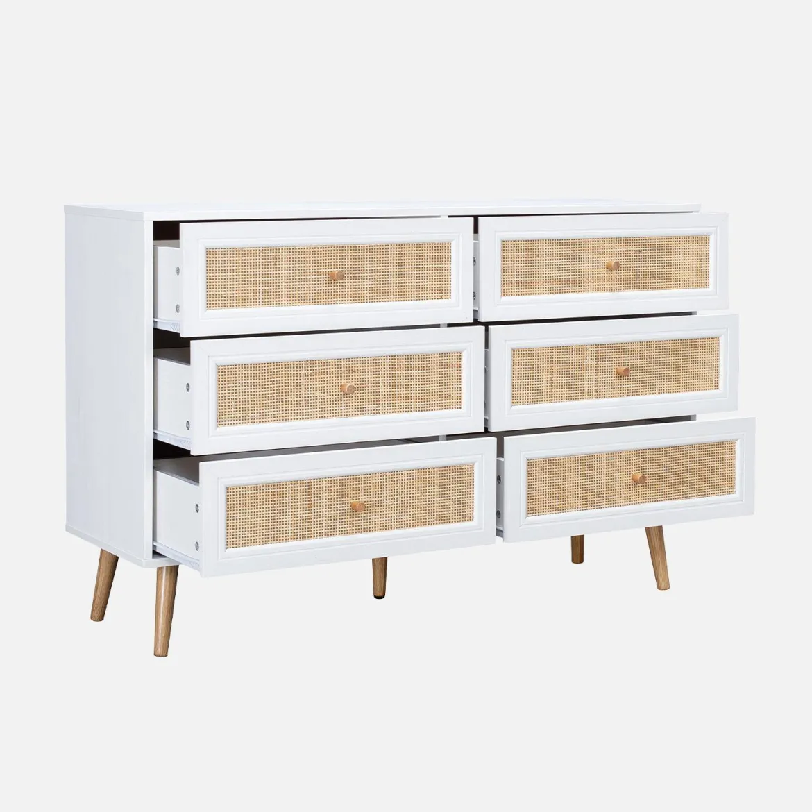 Cassettiera effetto legno e canna a 6 cassetti