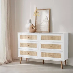 Cassettiera effetto legno e canna a 6 cassetti