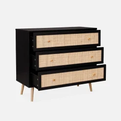 Cassettiera effetto legno e canna 3 cassetti