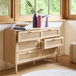 Cassettone con effetto canna e legno a 6 cassetti