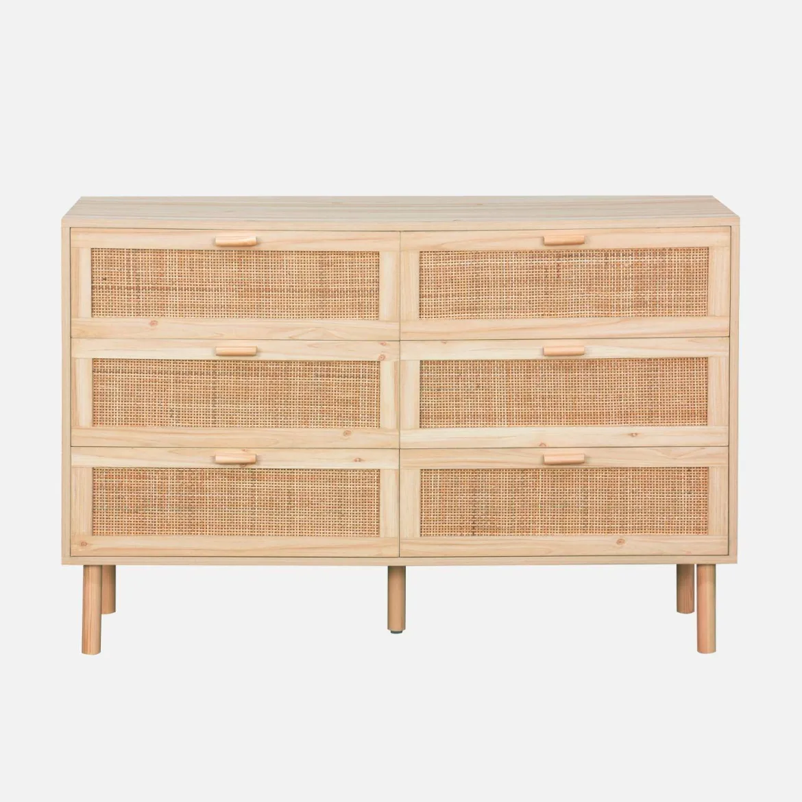 Cassettone con effetto canna e legno a 6 cassetti