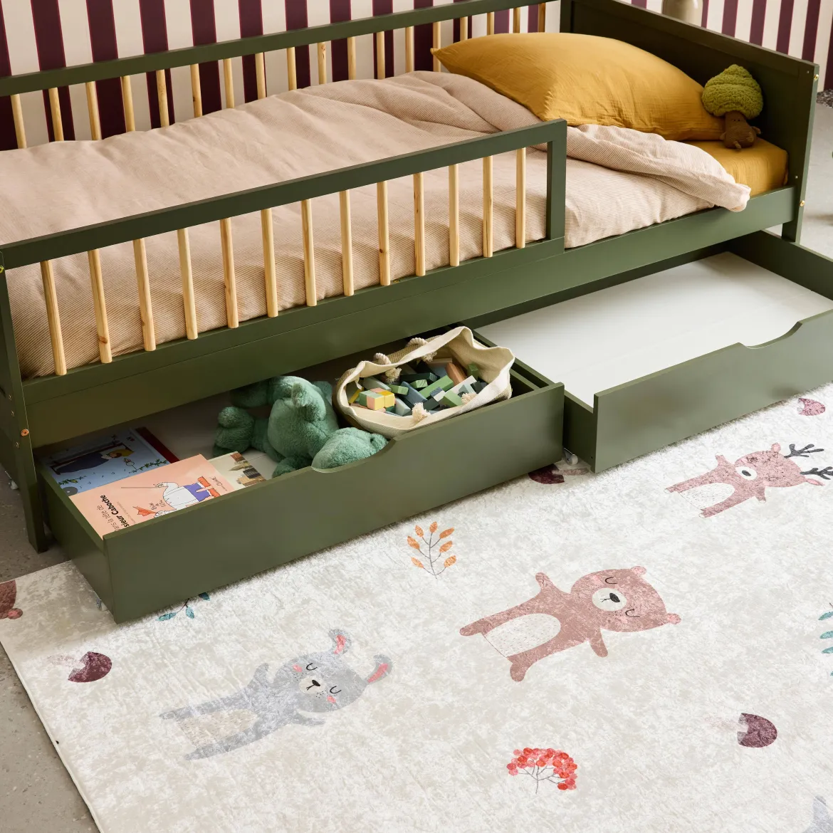 Cassettone letto per bambini Roya in legno di pino, set da 2