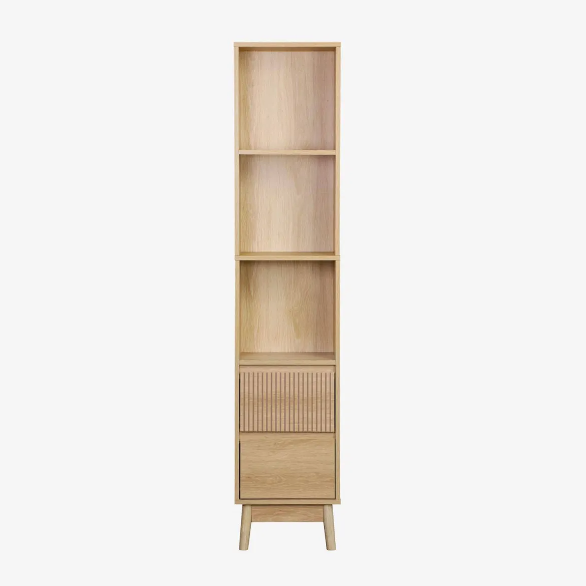 Colonna di stoccaggio decorativa in legno con 3 ripiani e 2 cassetti