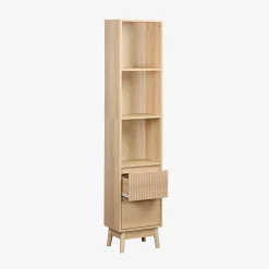 Colonna di stoccaggio decorativa in legno con 3 ripiani e 2 cassetti