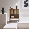 Comodino contemporaneo effetto legno scanalato con 1 cassetto
