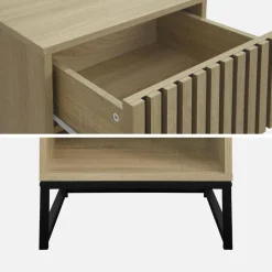 Comodino contemporaneo effetto legno scanalato con 1 cassetto