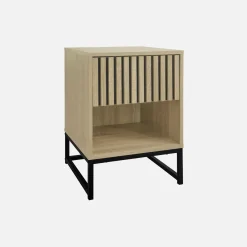 Comodino contemporaneo effetto legno scanalato con 1 cassetto
