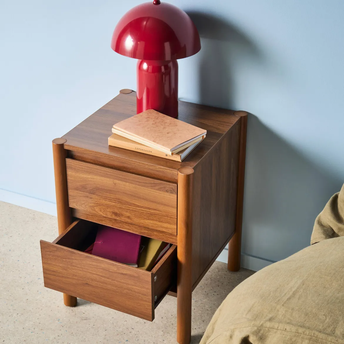 Comodino decorazione legno 2 cassetti