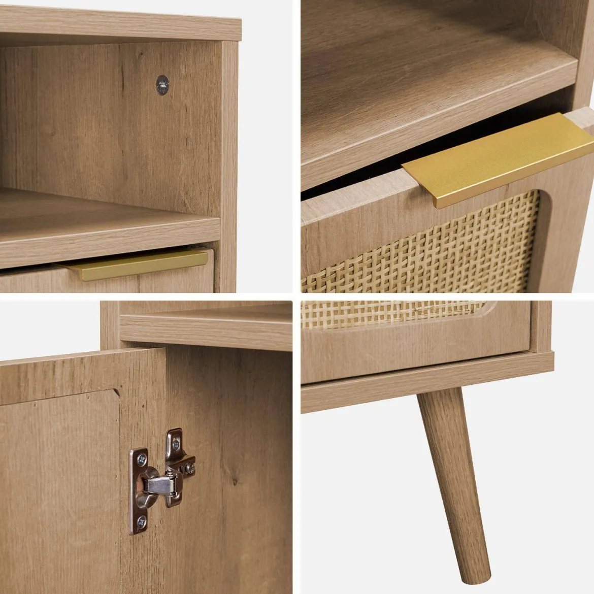 Comodino, decorazioni in legno e canne arrotondate