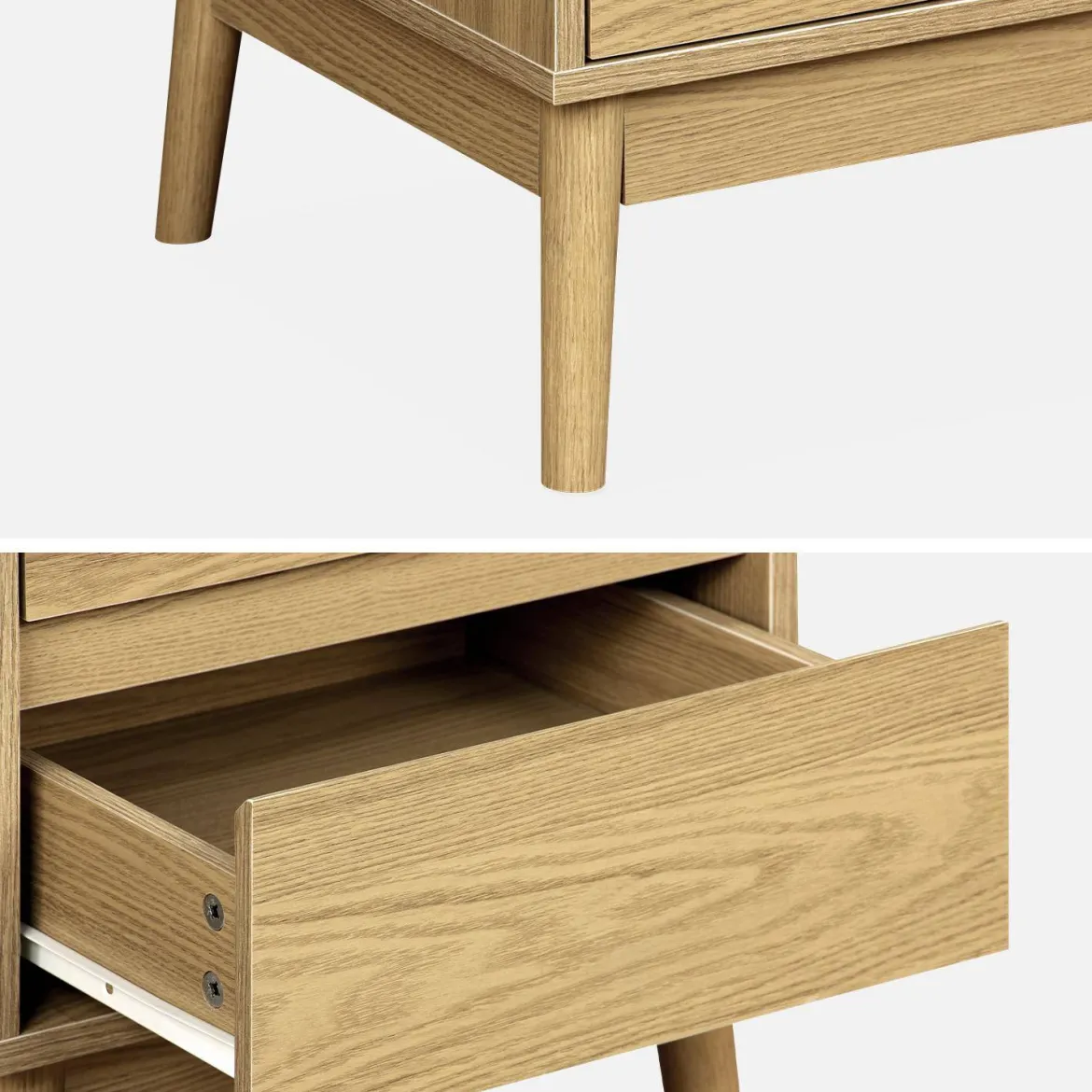 Comodino effetto legno con due cassetti