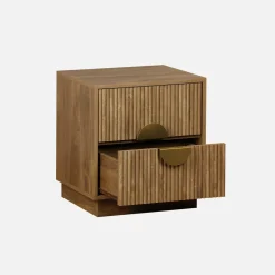 Comodino effetto legno di mango scanalato a 2 cassetti