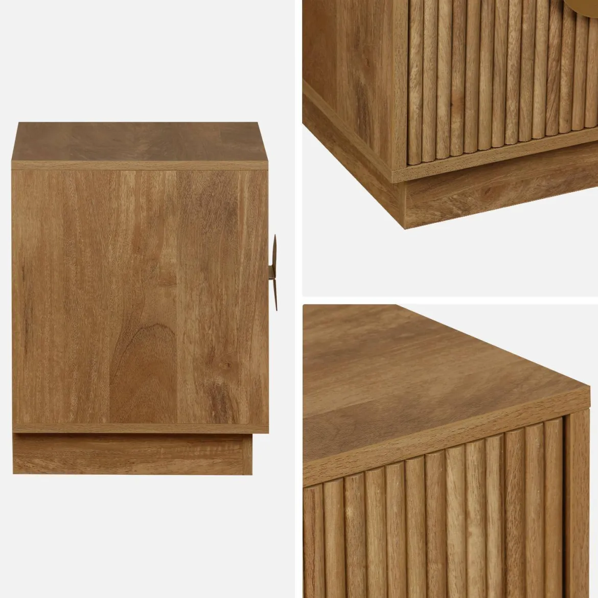 Comodino effetto legno di mango scanalato a 2 cassetti