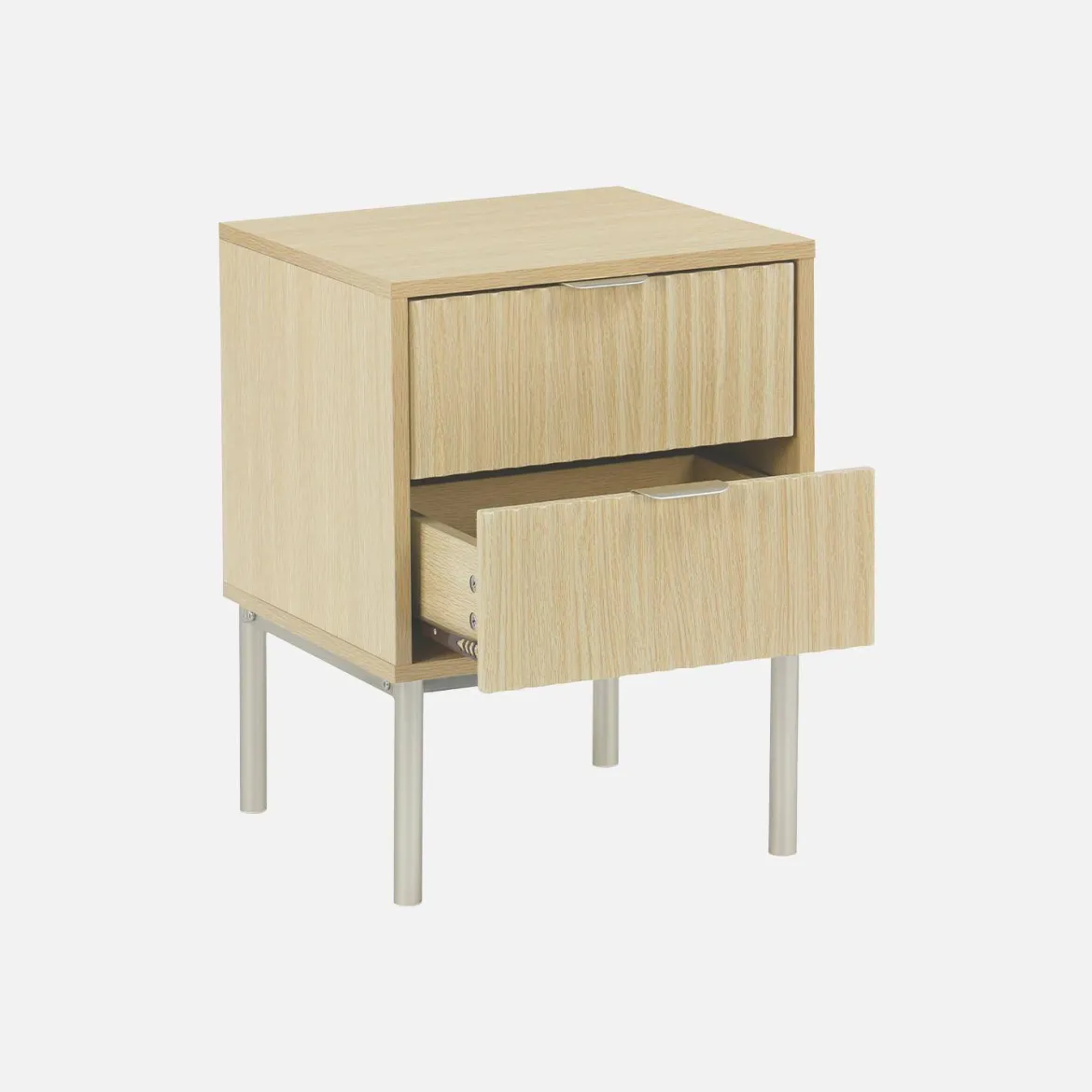 Comodino effetto legno e metallo scanalato