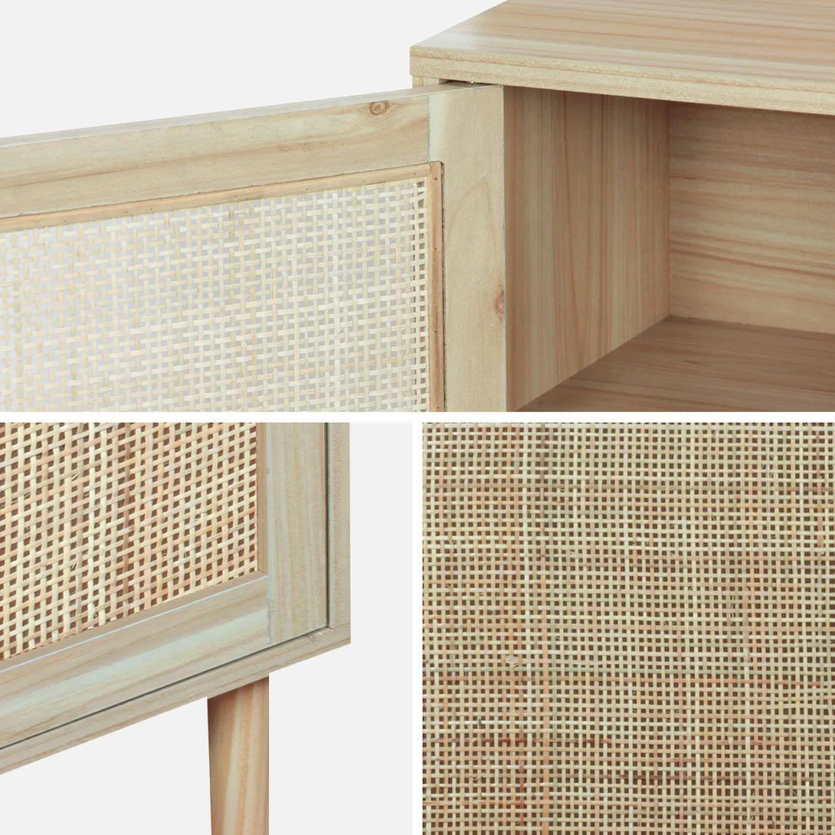 Comodino in canna e legno