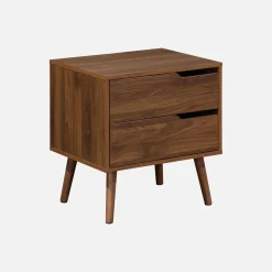 Comodino in legno tinto noce, 2 cassetti