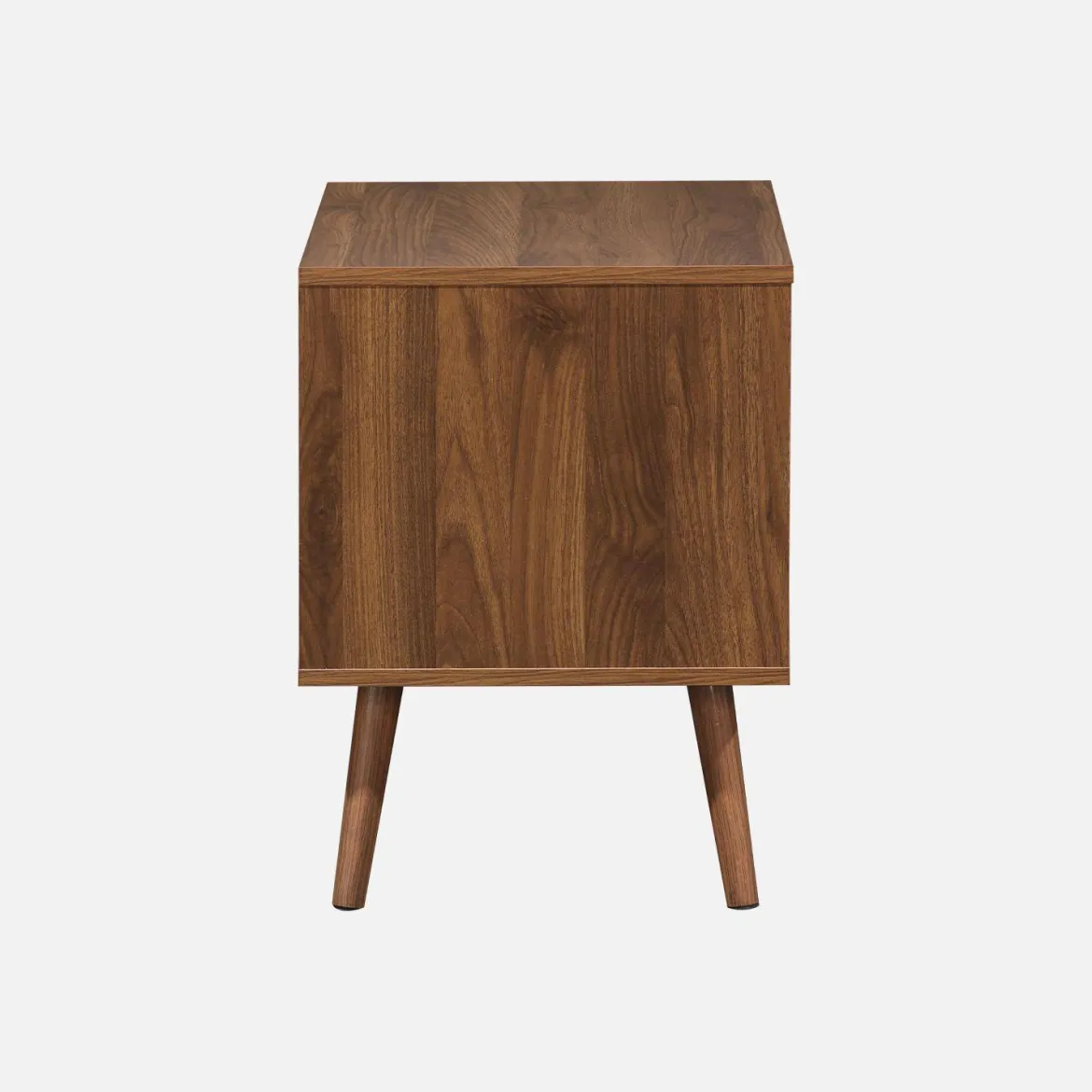 Comodino in legno tinto noce, 2 cassetti