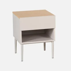 Comodino in metallo e decorazione in legno, 1 anta 1 cassetto