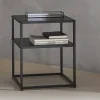 Comodino in metallo nero con ripiano