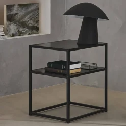 Comodino in metallo nero con ripiano