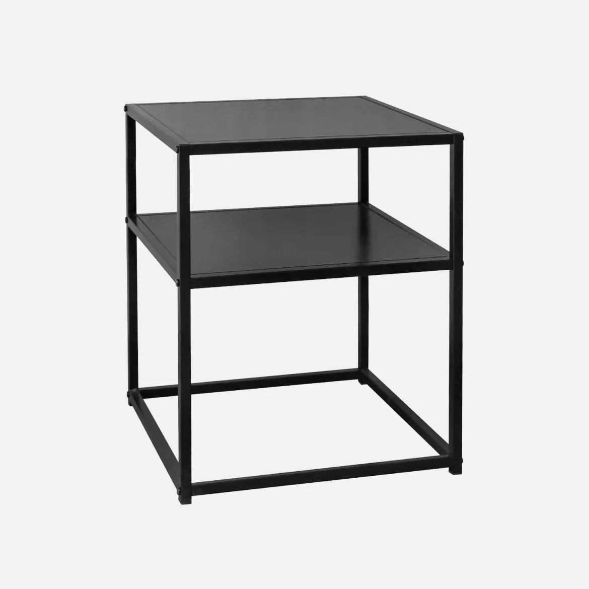 Comodino in metallo nero con ripiano