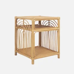 Comodino in rattan 1 ripiano 1 vano portaoggetti