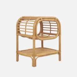 Comodino in rattan naturale curvato 1 ripiano 1 nicchia