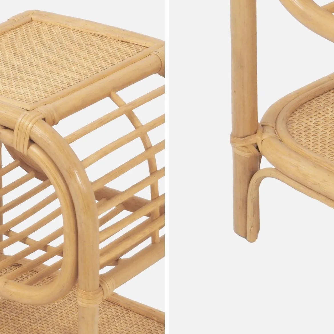 Comodino in rattan naturale curvato 1 ripiano 1 nicchia