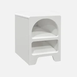 Comodino organico effetto legno bianco, 2 nicchie Mobileoggetti