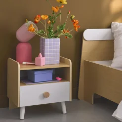 Comodino per bambini effetto legno, bianco