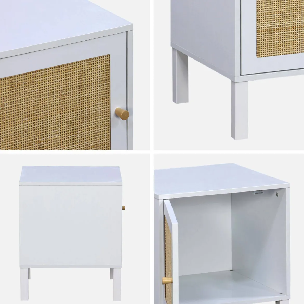 Comodino per bambini in legno bianco e canna da zucchero