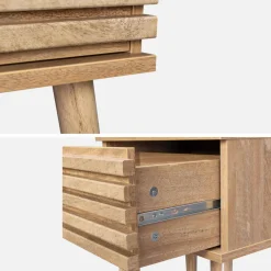 Comodino scandinavo con decori in legno scanalato