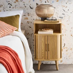 Comodino scandinavo decorazione legno 2 porte scorrevoli