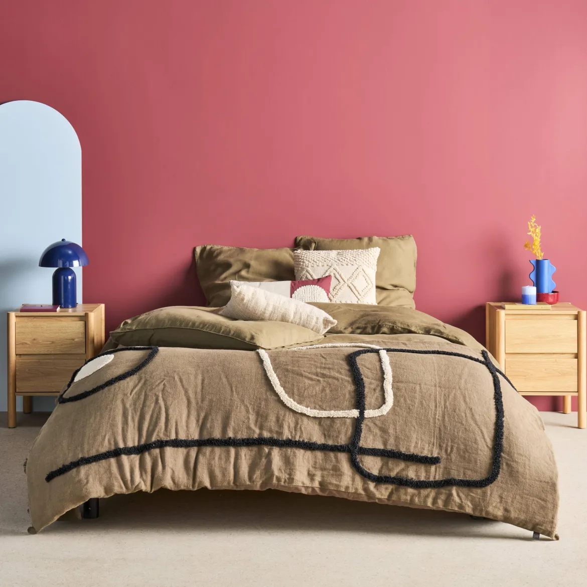 Comodino decorazione legno 2 cassetti