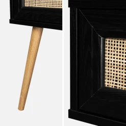 Comodino effetto legno e intrecciatura cannage, 1 cassetto