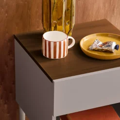 Comodino in metallo e decorazione in legno, 1 anta 1 cassetto