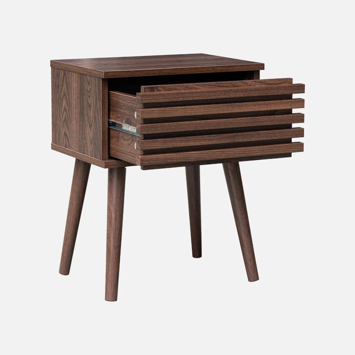 Comodino scandinavo con decori in legno scanalato